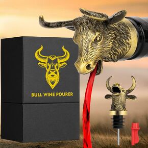 Bull Head 2-in-1 Wine Bottle Pourer and Stopper for Men Women, Wild Yak Cattle Wine Aerator Liquor Bottle Pourers Spout for Alcohol Spirits, Novelty Wine Gifts Saver Accessories
