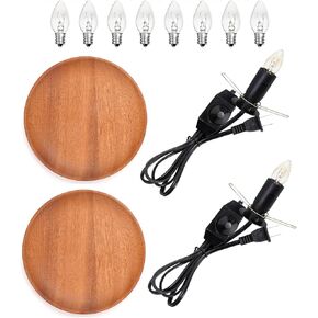 2 Sets Accessory Cord with 2 LED C7 Light Bulb, 5Ft Salt Lamp Cord Replacement with On/Off Switch Plugs E12 Socket for Halloween Pumpkin, Christmas Village House, Holiday Decorations and Crafts
