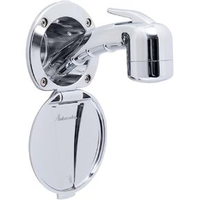 Ambassador Marine Recessed Shower- Chrome Cup & Lid, Small Chrome Sprayer (No Eyelet), 6' Black Rubber Hose - 136-0006-CP-W