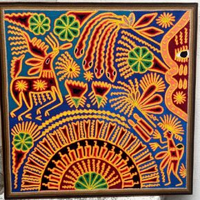 Mexico en la Piel Huichol Yarn Art Collection - Vibrant Wall Decor, 24x24 Inches - Colorful Wooden Painting Wall Art (Home)