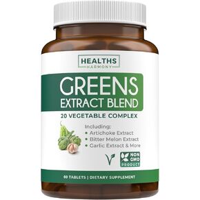 Super Greens Antioxidants Superfoods 2250mg Supplement - 20 Ingredients with Sprouts, Mushrooms, Roots, Garlic, Bitter Melon, Artichoke, Celery Seed, Cayenne pepper, Alfalfa NON GMO - 60 Capsules