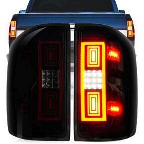 LED Tail Light Fit for Chevy Silverado 1500 2500 HD 3500 HD 2014-2018, for GMC Sierra 3500 HD 2015-2018 with Dual Wheel [Factory Halogen Model] Driver and Passenger Side Taillights, Smoke Lens
