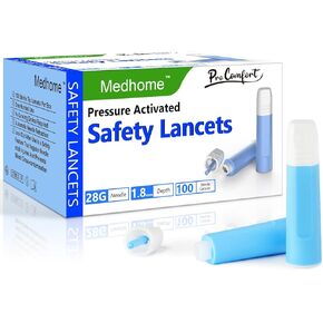 Safety Lancets, Pressure-Activated,Single use,for Comfortable Blood Testing.28G,1.8 mm,Painless, 100 Pieces(28G)