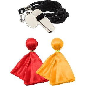 VKT 3Pcs Referee Set Football Yellow & Red Penalty Flags and Stainless Steel Whistle for Soccer Ref Umpire Coaches Halloween