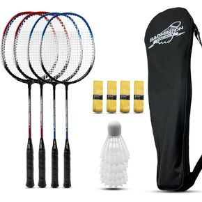 Magicorange Badminton Rackets Set of 4 for Outdoor Backyard Games, Including 4 Racquets,4 Shuttlecocks, 4 Replacement Grip Tapes & 1 Carry Bag