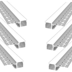 Plaster-in LED Channel 6 Pack 6.6FT/2 Meter Trim Edge Drywall LED Strip Aluminum Channel,Trimless Recessed Drywall Aluminum LED Profile with Milky Diffuser and End Caps