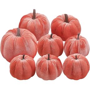 Woration 18pcs Pumpkin Decor Mix Size Artificial Fake Faux Velvet Foam Fabric Pumpkins Decoration for Fall Home Farmhouse Harvest Thanksgiving Decorative