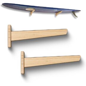 Surfboard Wall Mount, Suitable for Longboards and Shortboards, Snowboards, Beautiful Bamboo Storage Rack, Works for Indoors and Outdoors Display (Amber)
