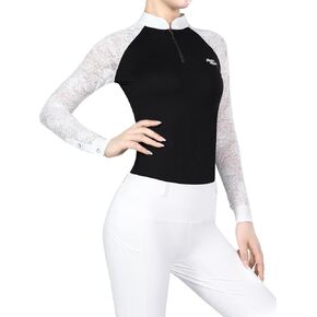 Harrison Howard Women's Slim Fit Long Sleeved Lace Show Shirt Perfect to Match with Show Coat Elegant Female Lace Top