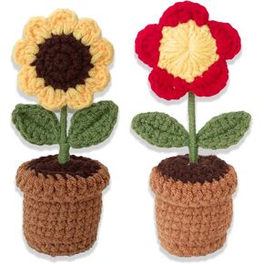 2PCS Crocheted Rose Bouquet, Red Heart Handmade Crochet, Knitted Fake Flowers, Rose Artificial Desk Flowers for Bathroom Home Kitchen Rustic Table Centerpiece Shelf Decor