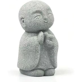 livelyfish Japanese Monk Statue Praying Zen Sandstone Mini Buddha Statues Asian Garden Sculptures for Wealth Good Luck Feng Shui Home Decor, A