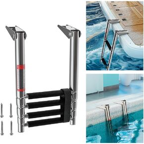 LUISLADDERS Boat Ladder 4 Step Folding for Fishing Boat, 900 lbs Capacity 316 Stainless Steel Dock Ladder Extension for Lake Flip Up, Telescoping Swimming Pool Ladder for Boat, Yacht, Pond