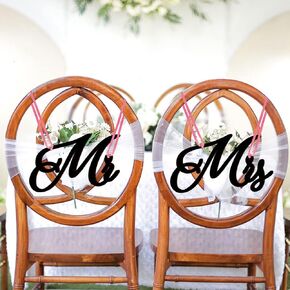 Wooden Chair Signs, 1 Pair Mr Mrs Chair Back Hanging Pendant with Ribbon Chair Decor Wooden Chair Plaque Sign for Wedding Anniversary Party Vintage Decorations White in Kuwait
