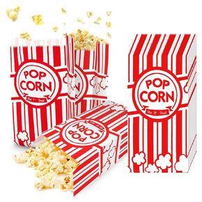 Popcorn Bags, 100 Pcs Paper Popcorn Container Red and White Concession Stand Popcorn Holder Movie Theme Party Supplies