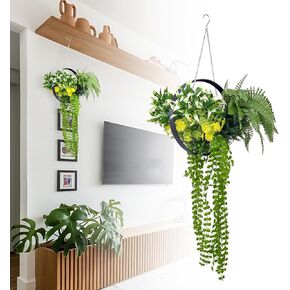 Patio Fake Hanging Plants with Gold Frame 1Pcs- Artificial Wall Décor Hanging Faux Ivy with Adjustable Chaining, Greenery Flower Wall Décor Boho Hanging Planter for Home Indoor Outdoor