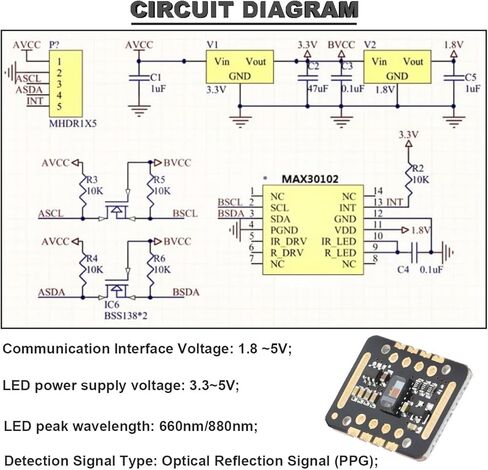 MAX30102 وحدة استشعار معدل ضربات القلب وكشف النبض ولوحة كشف تركيز الأكسجين في الدم مع كابل متوافق مع Arduino لـ STM32، حزمة من 4 in Kuwait