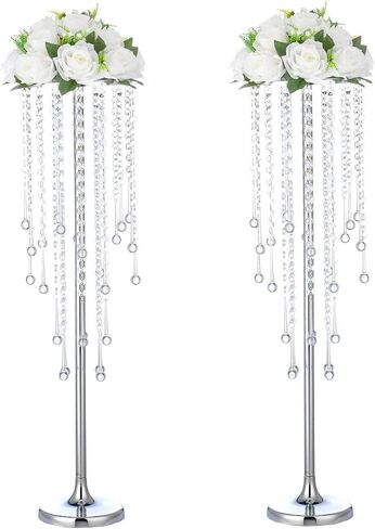 Bigsee 2 Pcs 21.65 inches Crystal Flower Stand Wedding Centerpieces for Tables, Tabletop Gold Metal Flower Arrangement Holder, Elegant Bulk Metal Vases for Reception Party Ceremony Decoration in Saudi Arabia