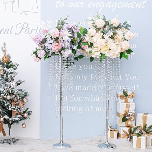 Bigsee 2 Pcs 21.65 inches Crystal Flower Stand Wedding Centerpieces for Tables, Tabletop Gold Metal Flower Arrangement Holder, Elegant Bulk Metal Vases for Reception Party Ceremony Decoration in Saudi Arabia