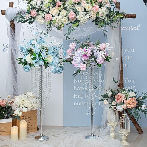 Bigsee 2 Pcs 21.65 inches Crystal Flower Stand Wedding Centerpieces for Tables, Tabletop Gold Metal Flower Arrangement Holder, Elegant Bulk Metal Vases for Reception Party Ceremony Decoration in Saudi Arabia