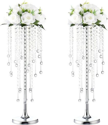Bigsee 2 Pcs 21.65 inches Crystal Flower Stand Wedding Centerpieces for Tables, Tabletop Gold Metal Flower Arrangement Holder, Elegant Bulk Metal Vases for Reception Party Ceremony Decoration in Saudi Arabia
