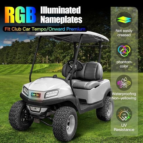 Golf Cart RGB Magic Color Front Name Plate for Club Car Tempo/Onward Premium Golf Cart Models Replace OEM 102883602, 47614573001, 7.87"×2.75" Emblem in Saudi Arabia
