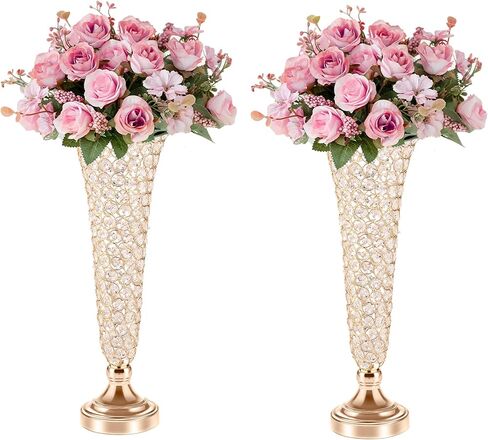 LANLONG Silver Crystal Trumpet Floral Vase for Centerpieces, 20 Inch, Elegant Wedding Flower Stand in Saudi Arabia