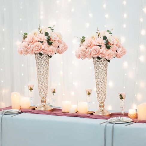 LANLONG Silver Crystal Trumpet Floral Vase for Centerpieces, 20 Inch, Elegant Wedding Flower Stand in Saudi Arabia