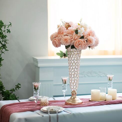 LANLONG Silver Crystal Trumpet Floral Vase for Centerpieces, 20 Inch, Elegant Wedding Flower Stand in Saudi Arabia