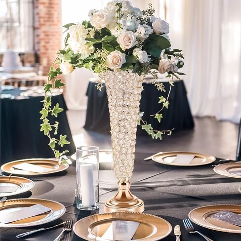LANLONG Silver Crystal Trumpet Floral Vase for Centerpieces, 20 Inch, Elegant Wedding Flower Stand in Saudi Arabia