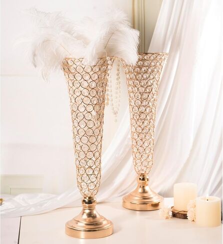 LANLONG Silver Crystal Trumpet Floral Vase for Centerpieces, 20 Inch, Elegant Wedding Flower Stand in Saudi Arabia