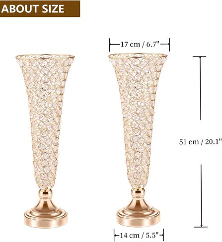 LANLONG Silver Crystal Trumpet Floral Vase for Centerpieces, 20 Inch, Elegant Wedding Flower Stand in Saudi Arabia