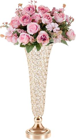 LANLONG Silver Crystal Trumpet Floral Vase for Centerpieces, 20 Inch, Elegant Wedding Flower Stand in Saudi Arabia