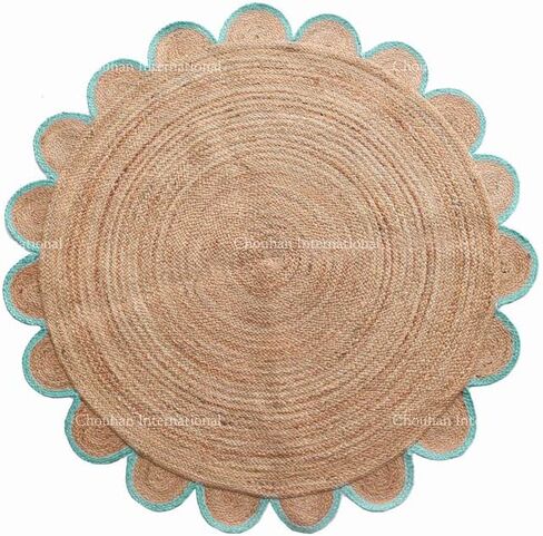 4x4, 5x5, 6x6,feet Natural Jute Scallop Round Rug, Floor Scalloped Edge Rug Braided Boho Eco Large Circular Handmade Area Rugs in Saudi Arabia