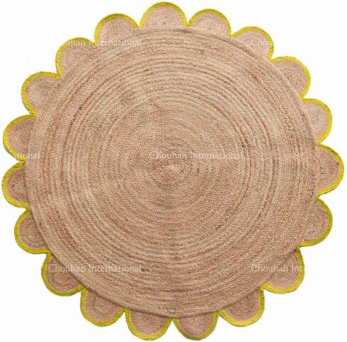 4x4, 5x5, 6x6,feet Natural Jute Scallop Round Rug, Floor Scalloped Edge Rug Braided Boho Eco Large Circular Handmade Area Rugs in Saudi Arabia