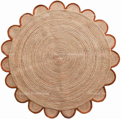 4x4, 5x5, 6x6,feet Natural Jute Scallop Round Rug, Floor Scalloped Edge Rug Braided Boho Eco Large Circular Handmade Area Rugs in Saudi Arabia