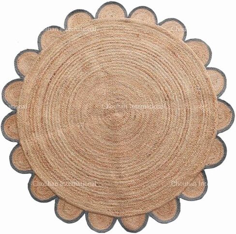 4x4, 5x5, 6x6,feet Natural Jute Scallop Round Rug, Floor Scalloped Edge Rug Braided Boho Eco Large Circular Handmade Area Rugs in Saudi Arabia