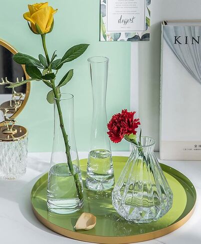 Erioctry Single Bud Vase Hand-Made Blown Art Bud Glass Vase Clear Glass Flower Vase Single Stem Vase Container for Home and Office Décor Centerpiece for Wedding Party Event in Kuwait