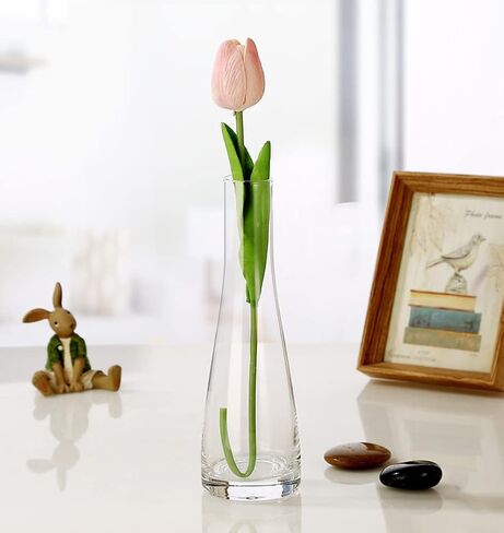 Erioctry Single Bud Vase Hand-Made Blown Art Bud Glass Vase Clear Glass Flower Vase Single Stem Vase Container for Home and Office Décor Centerpiece for Wedding Party Event in Kuwait