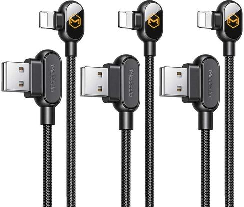 (3 Pack) USB 90 Degree Right Angle Design Gaming iPhone LED Nylon Braided Sync Charge Double Size USB Data 6FT/1.8M Cable Compatible New Phone/Pad Pro/Air,Pad Mini,Pod in Saudi Arabia