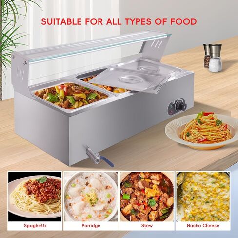 3-Pan Commercial Food Warmer, 36QT Stainless Steel Bain Marie Buffet Food Warmer Steam Table, Electric Countertop Warmer with Temperature Control for Catering Restaurant Party, 1500W in Saudi Arabia