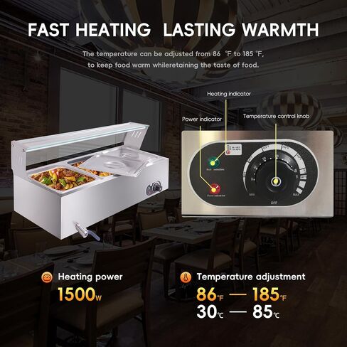 3-Pan Commercial Food Warmer, 36QT Stainless Steel Bain Marie Buffet Food Warmer Steam Table, Electric Countertop Warmer with Temperature Control for Catering Restaurant Party, 1500W in Saudi Arabia