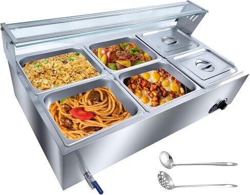 3-Pan Commercial Food Warmer, 36QT Stainless Steel Bain Marie Buffet Food Warmer Steam Table, Electric Countertop Warmer with Temperature Control for Catering Restaurant Party, 1500W in Saudi Arabia