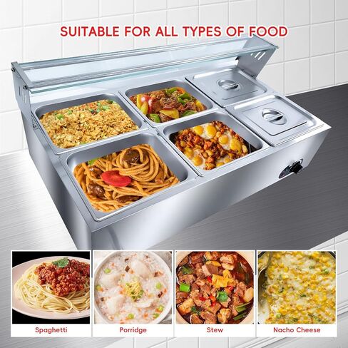 3-Pan Commercial Food Warmer, 36QT Stainless Steel Bain Marie Buffet Food Warmer Steam Table, Electric Countertop Warmer with Temperature Control for Catering Restaurant Party, 1500W in Saudi Arabia