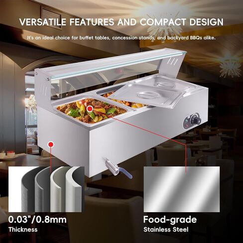 3-Pan Commercial Food Warmer, 36QT Stainless Steel Bain Marie Buffet Food Warmer Steam Table, Electric Countertop Warmer with Temperature Control for Catering Restaurant Party, 1500W in Saudi Arabia