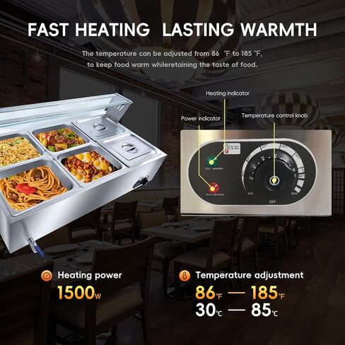 3-Pan Commercial Food Warmer, 36QT Stainless Steel Bain Marie Buffet Food Warmer Steam Table, Electric Countertop Warmer with Temperature Control for Catering Restaurant Party, 1500W in Saudi Arabia