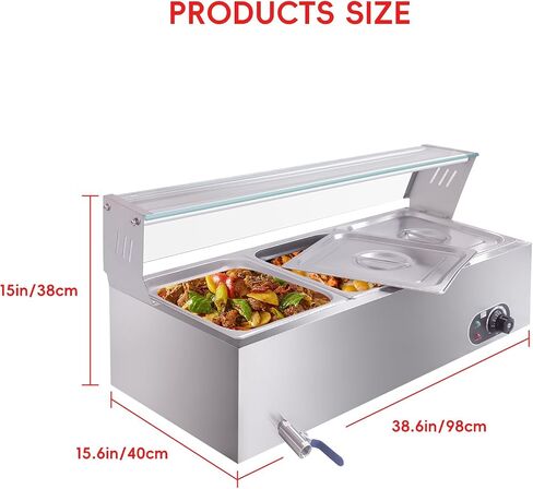 3-Pan Commercial Food Warmer, 36QT Stainless Steel Bain Marie Buffet Food Warmer Steam Table, Electric Countertop Warmer with Temperature Control for Catering Restaurant Party, 1500W in Saudi Arabia