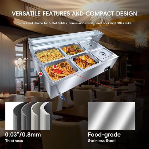 3-Pan Commercial Food Warmer, 36QT Stainless Steel Bain Marie Buffet Food Warmer Steam Table, Electric Countertop Warmer with Temperature Control for Catering Restaurant Party, 1500W in Saudi Arabia