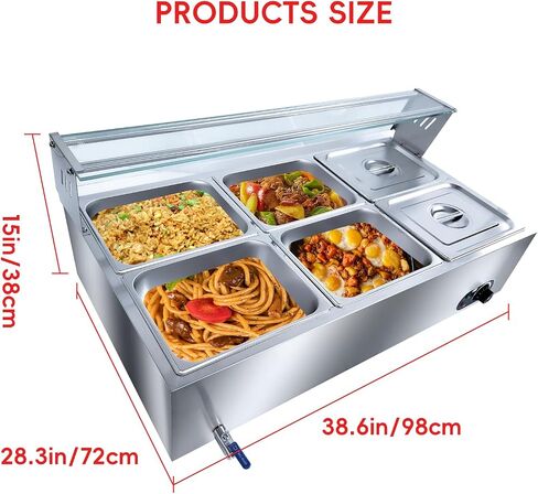 3-Pan Commercial Food Warmer, 36QT Stainless Steel Bain Marie Buffet Food Warmer Steam Table, Electric Countertop Warmer with Temperature Control for Catering Restaurant Party, 1500W in Saudi Arabia