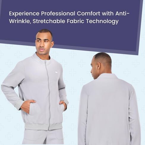 Scrub Jacket for Men Mock Neck, Regular Fit with 2 Pockets Super Soft Four-Way Stretch, Premium Medical/Health Care Uniform in Saudi Arabia