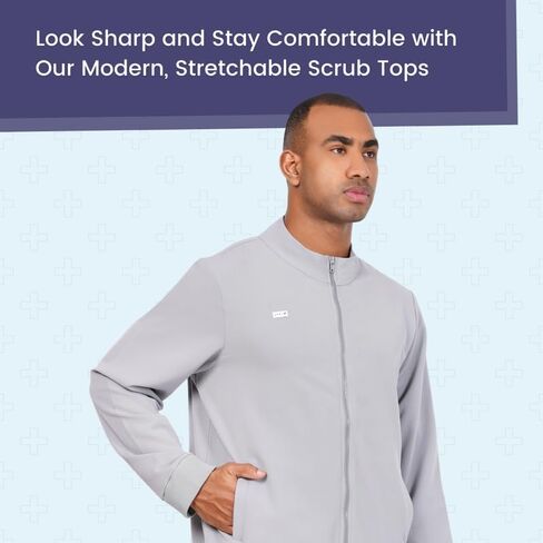 Scrub Jacket for Men Mock Neck, Regular Fit with 2 Pockets Super Soft Four-Way Stretch, Premium Medical/Health Care Uniform in Saudi Arabia